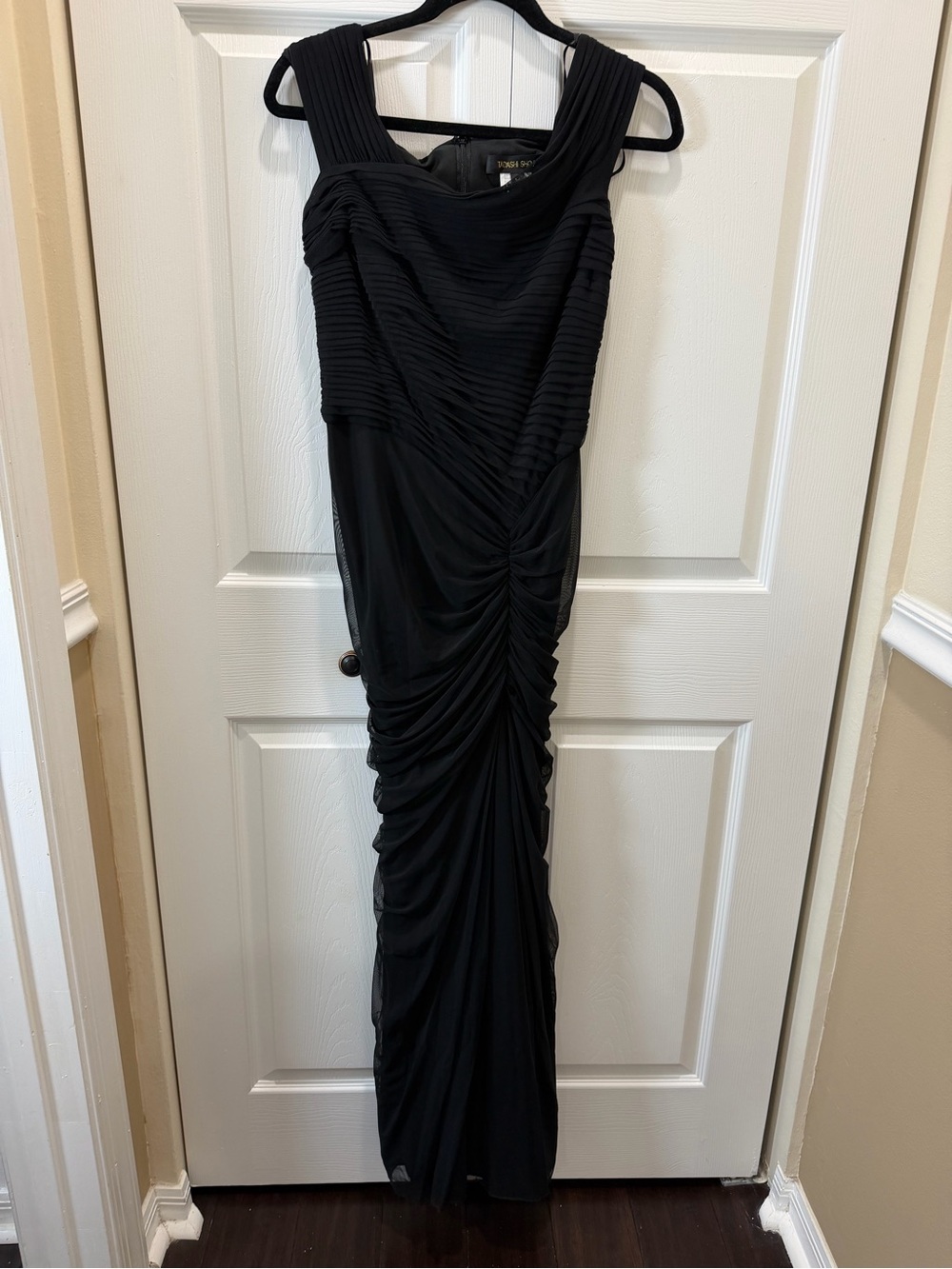 Tadashi Shoji Black Draped Mesh Evening Gown M - Picture 2 of 11